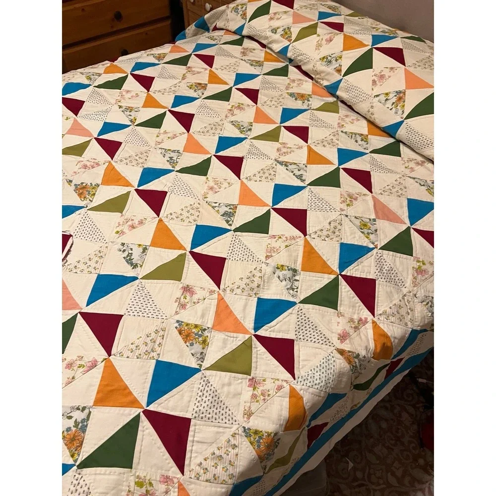 Handmade Triangle Quilt approximately 72